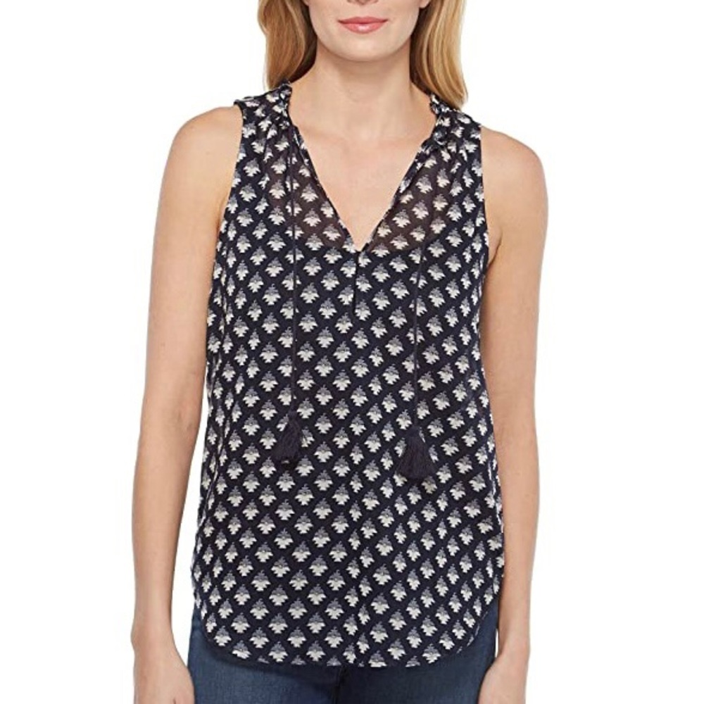 NEW Paige Maybell Printed Sleeveless Ruffle Neck Blouse